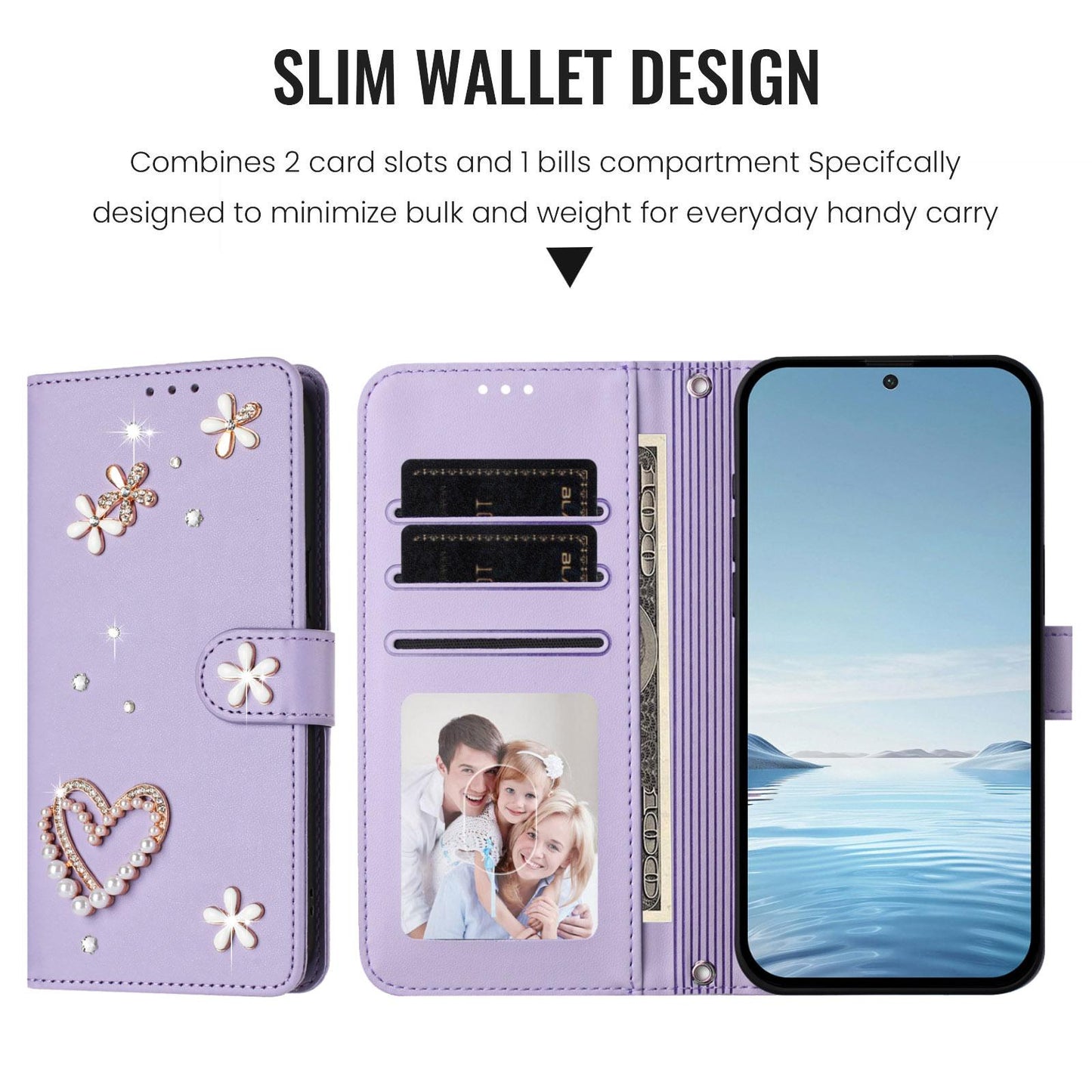 For Xiaomi Poco F8 Ultra / Redmi K90 Pro Max ZS01 Double-Layer Heart Floral Vegan Leather Phone Case with Wrist Strap(Light Purple)