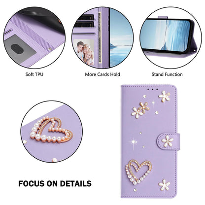 For Xiaomi Poco F8 Ultra / Redmi K90 Pro Max ZS01 Double-Layer Heart Floral Vegan Leather Phone Case with Wrist Strap(Light Purple)