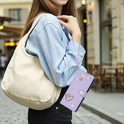 For Xiaomi Poco F8 Ultra / Redmi K90 Pro Max ZS01 Double-Layer Heart Floral Vegan Leather Phone Case with Wrist Strap(Light Purple)