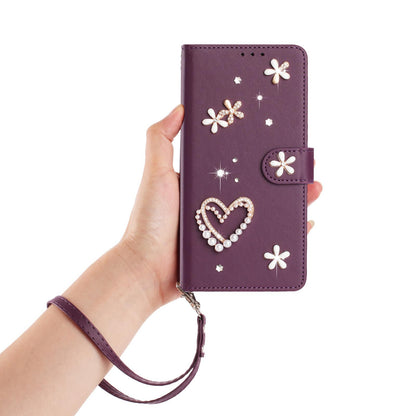 For Xiaomi Poco F8 Ultra / Redmi K90 Pro Max ZS01 Double-Layer Heart Floral Vegan Leather Phone Case with Wrist Strap(Violet)