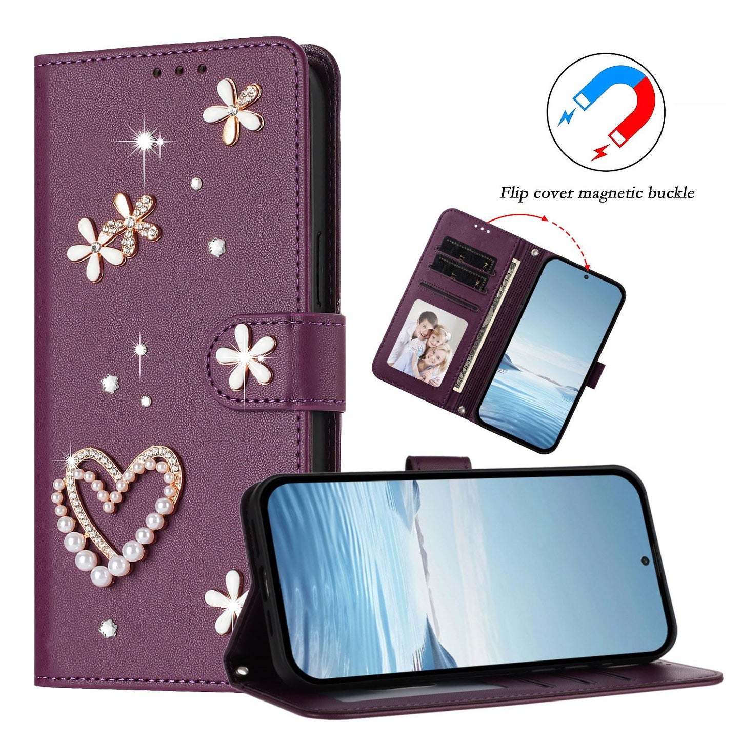 For Xiaomi Poco F8 Ultra / Redmi K90 Pro Max ZS01 Double-Layer Heart Floral Vegan Leather Phone Case with Wrist Strap(Violet)