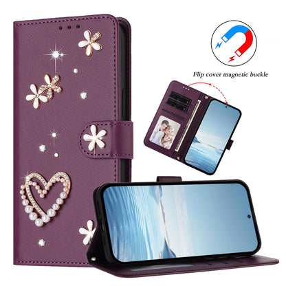 For Xiaomi Poco F8 Ultra / Redmi K90 Pro Max ZS01 Double-Layer Heart Floral Vegan Leather Phone Case with Wrist Strap(Violet)