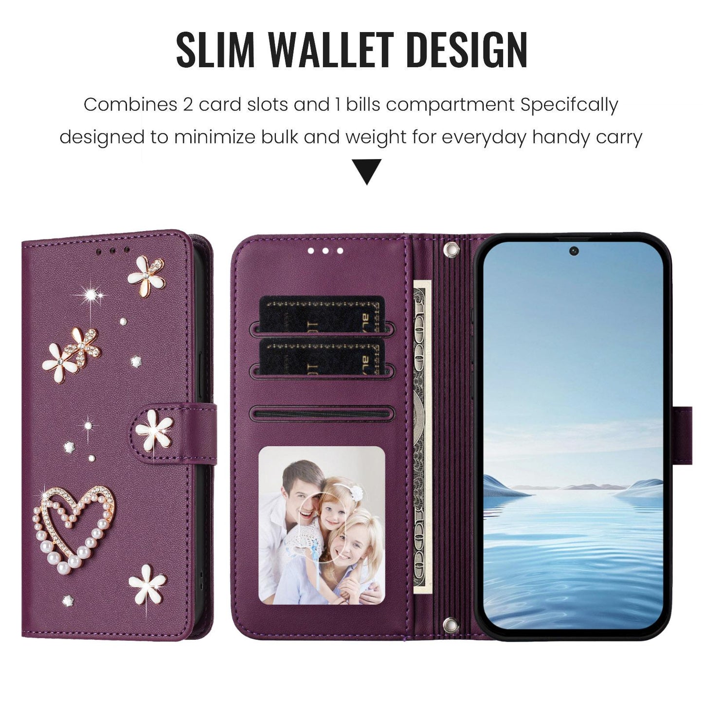 For Xiaomi Poco F8 Ultra / Redmi K90 Pro Max ZS01 Double-Layer Heart Floral Vegan Leather Phone Case with Wrist Strap(Violet)