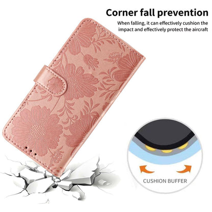 For iPhone 18 Pro Max Sunflower Embossed Vegan Leather Phone Case with Small Black Rope - Rose Gold - EDA009154125A