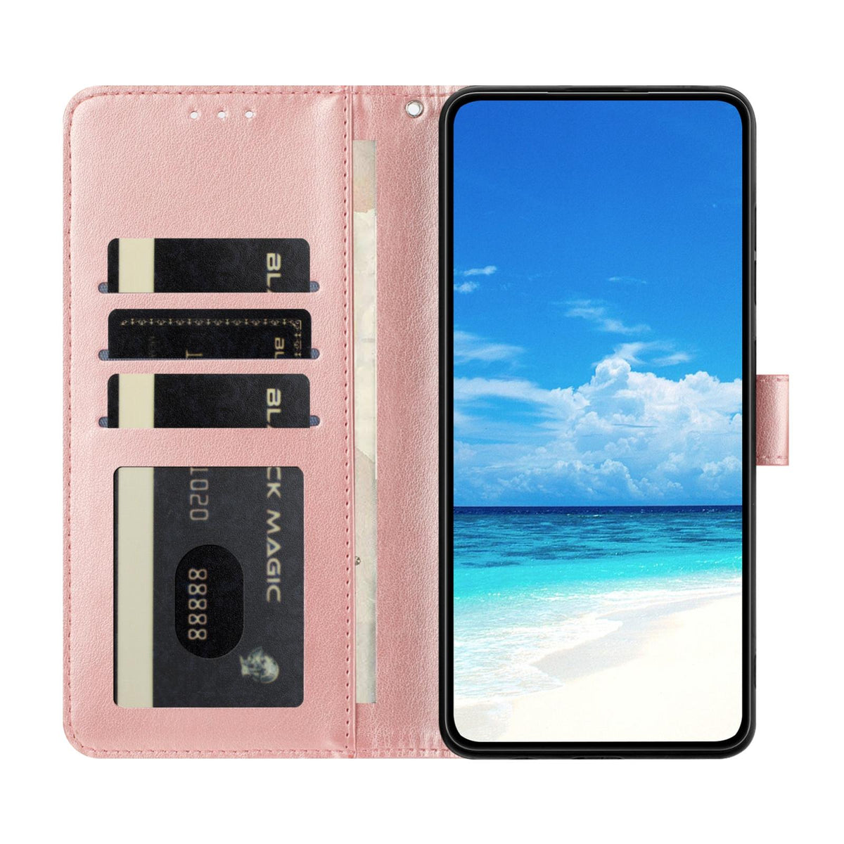 For iPhone 18 Pro Sunflower Embossed Vegan Leather Phone Case with Small Black Rope - Rose Gold - EDA009154126A