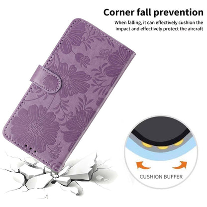 For iPhone 18 Pro Sunflower Embossed Vegan Leather Phone Case with Small Black Rope - Purple - EDA009154126C