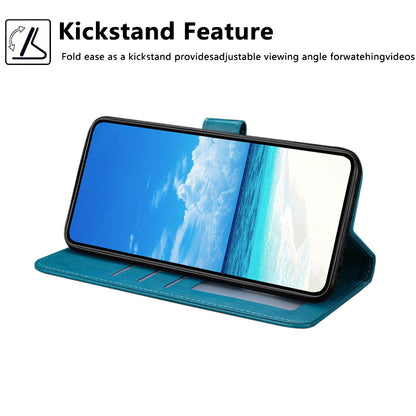 For iPhone 18 Pro Sunflower Embossed Vegan Leather Phone Case with Small Black Rope - Blue - EDA009154126D