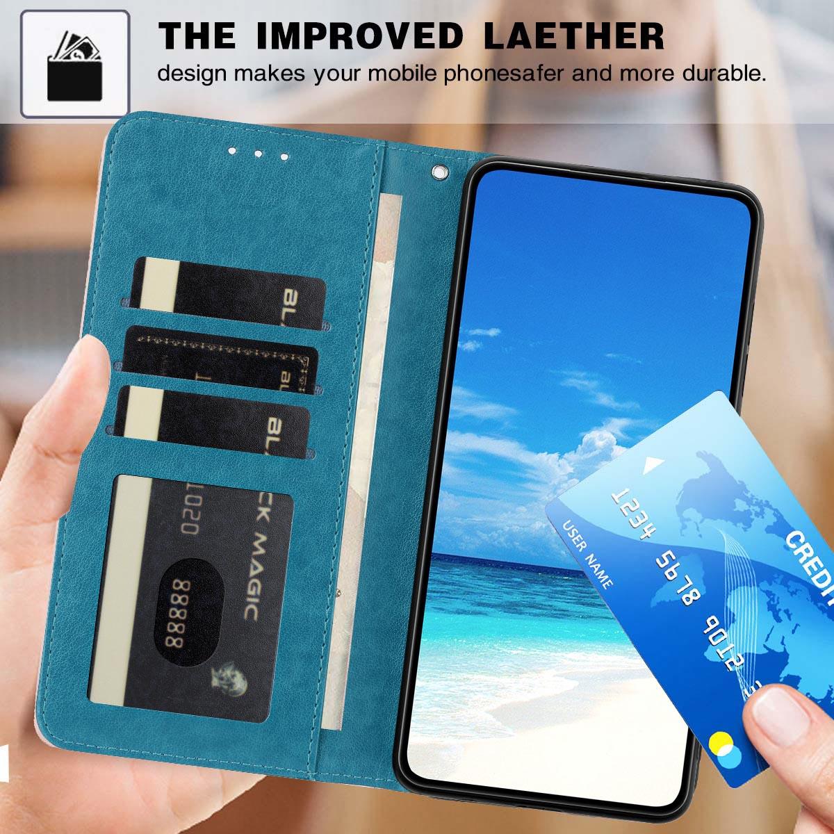 For iPhone 18 Pro Sunflower Embossed Vegan Leather Phone Case with Small Black Rope - Blue - EDA009154126D