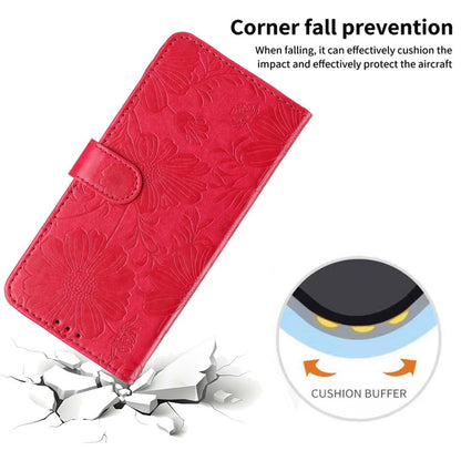 For iPhone 18 Pro Sunflower Embossed Vegan Leather Phone Case with Small Black Rope - Red - EDA009154126F
