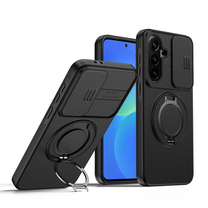 For Galaxy S25 FE 5G Camera Sliding Shield Magnetic Rotation Holder Phone Case - Black - EDA009158610A