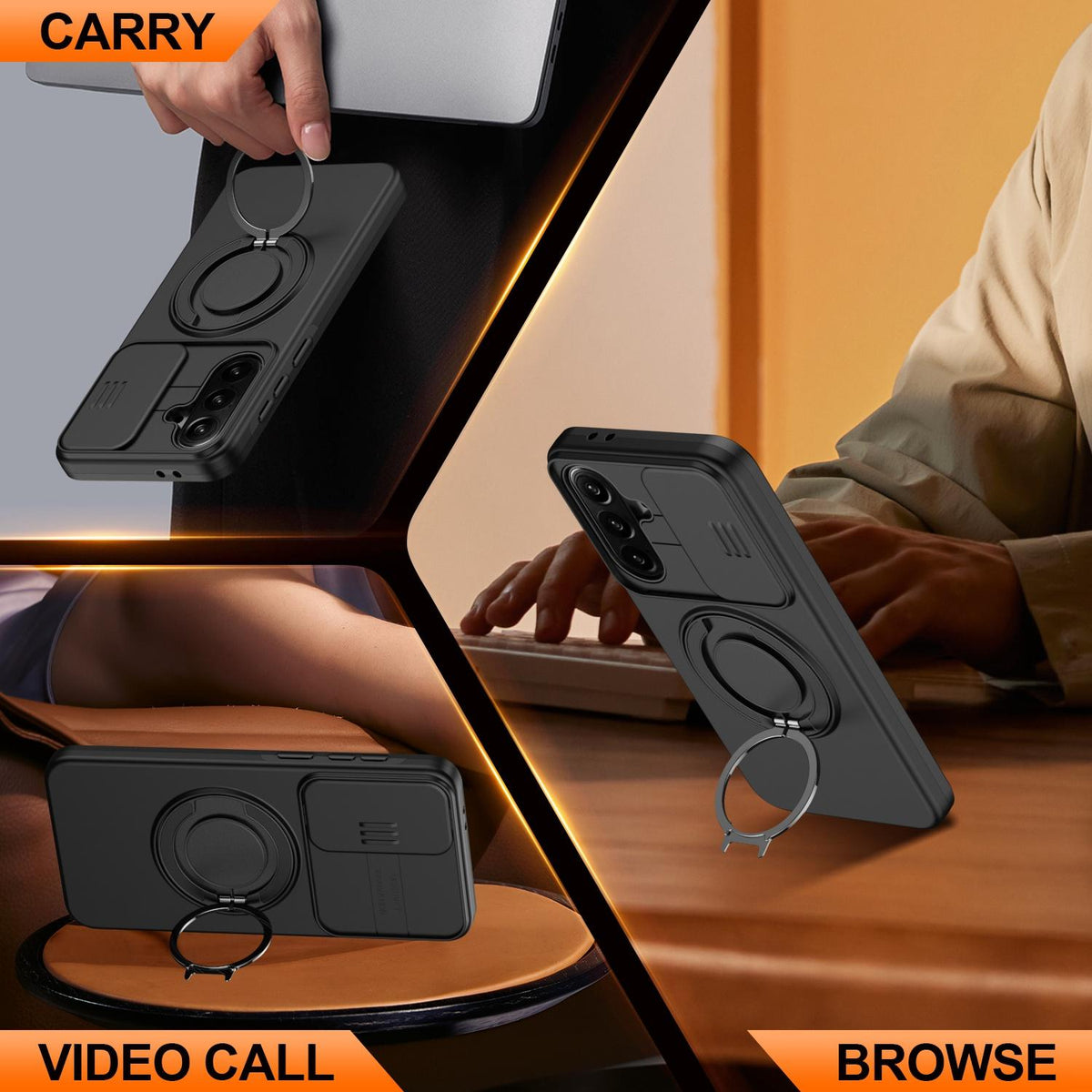 For Galaxy S25 FE 5G Camera Sliding Shield Magnetic Rotation Holder Phone Case - Black - EDA009158610A