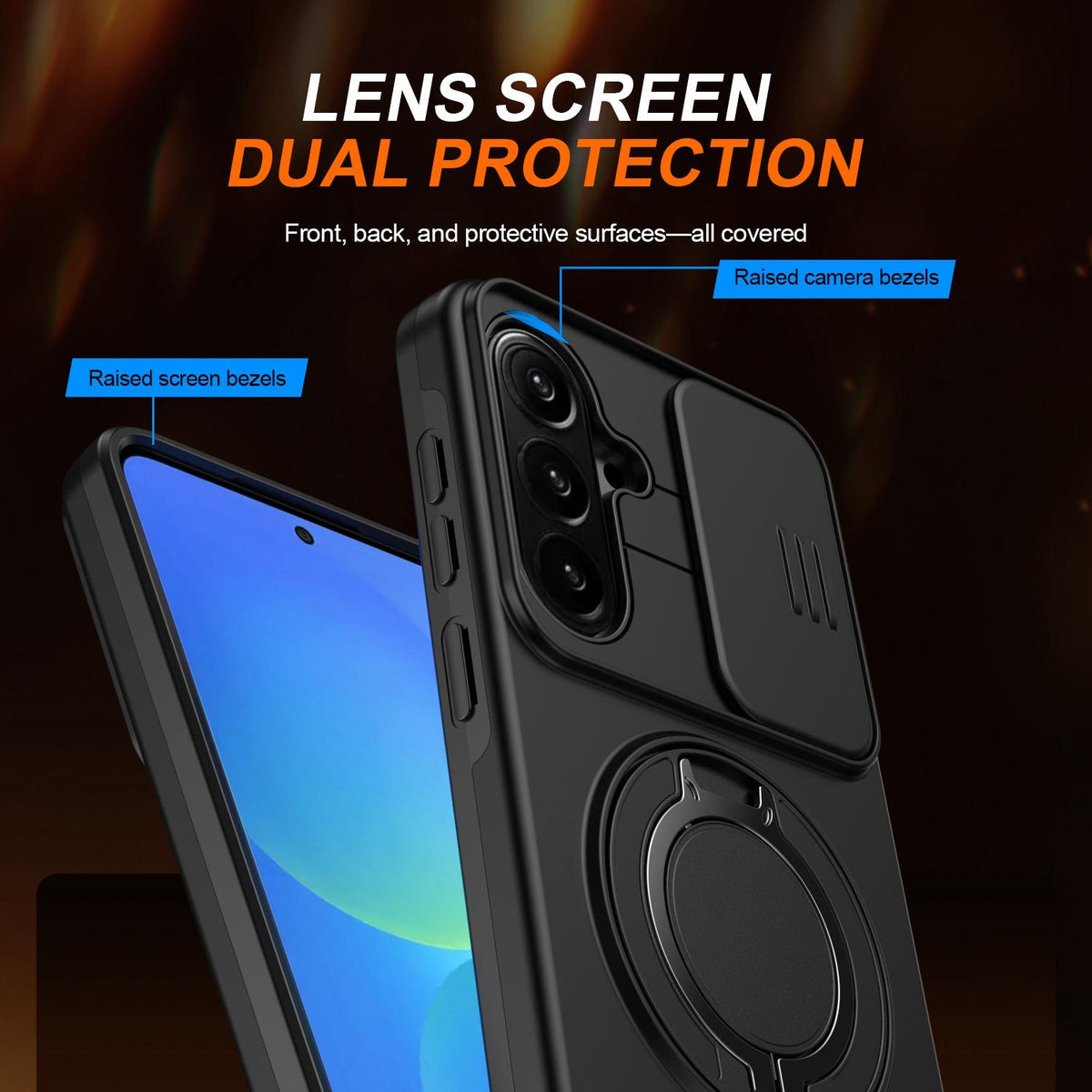 For Galaxy S25 FE 5G Camera Sliding Shield Magnetic Rotation Holder Phone Case - Black - EDA009158610A