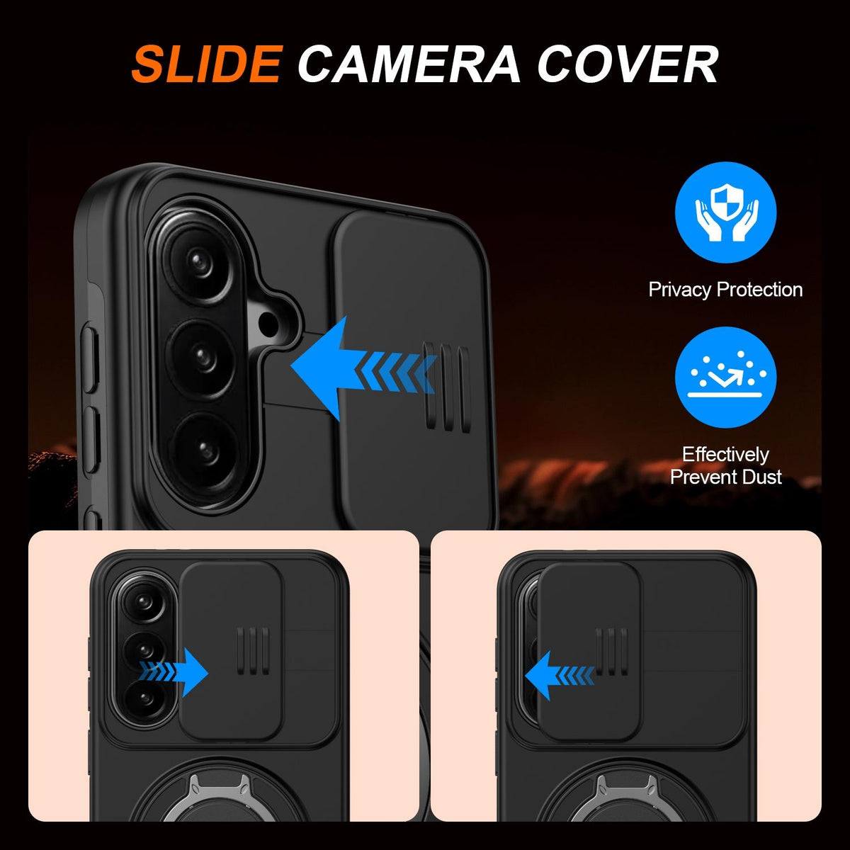 For Galaxy S25 FE 5G Camera Sliding Shield Magnetic Rotation Holder Phone Case - Black - EDA009158610A