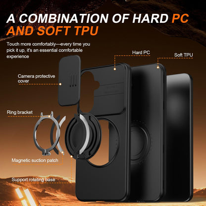 For Galaxy S25 FE 5G Camera Sliding Shield Magnetic Rotation Holder Phone Case - Black - EDA009158610A