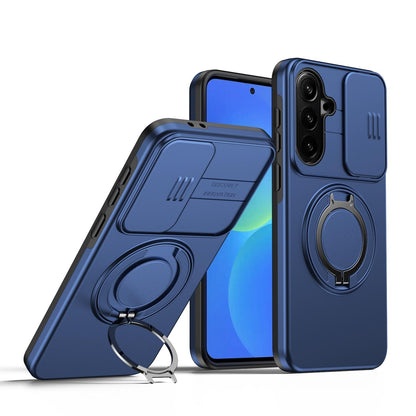 For Galaxy S25 FE 5G Camera Sliding Shield Magnetic Rotation Holder Phone Case - Blue - EDA009158610B