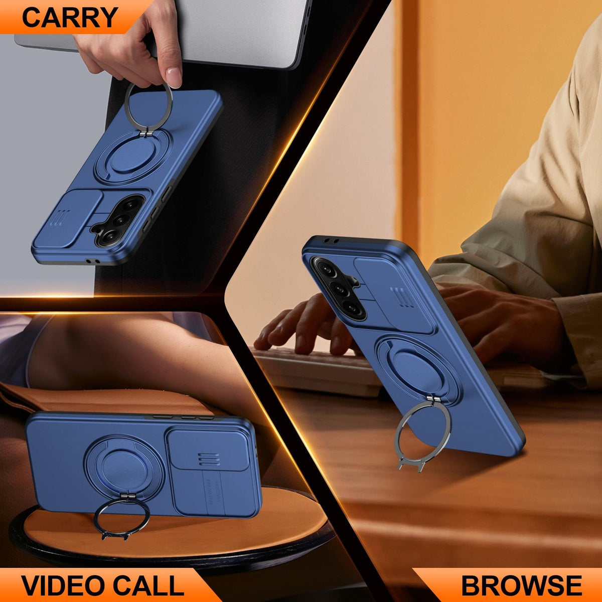For Galaxy S25 FE 5G Camera Sliding Shield Magnetic Rotation Holder Phone Case - Blue - EDA009158610B