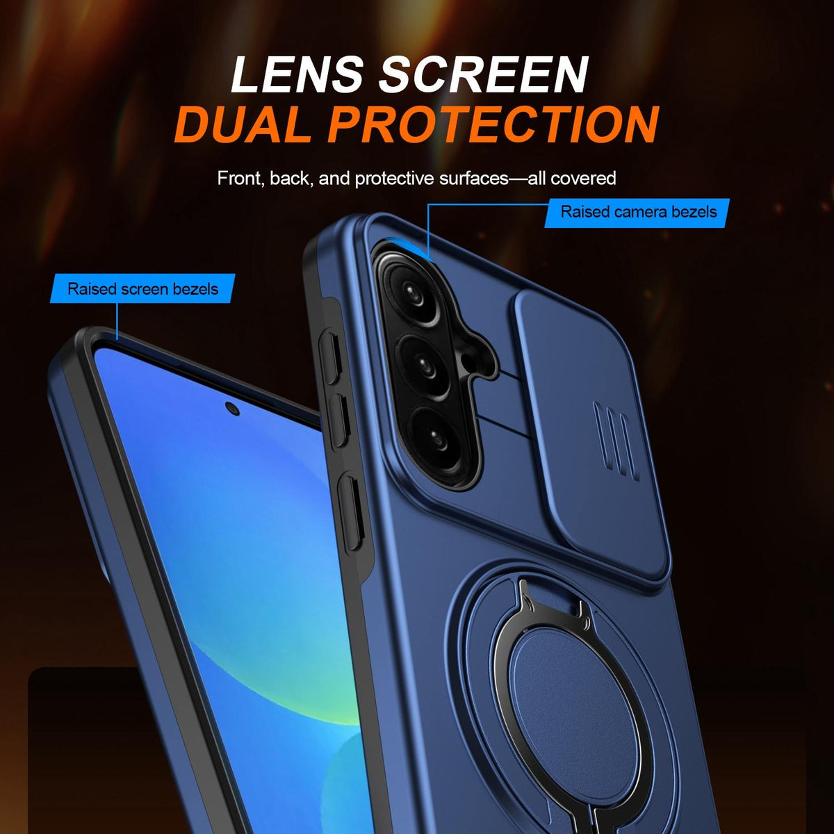 For Galaxy S25 FE 5G Camera Sliding Shield Magnetic Rotation Holder Phone Case - Blue - EDA009158610B