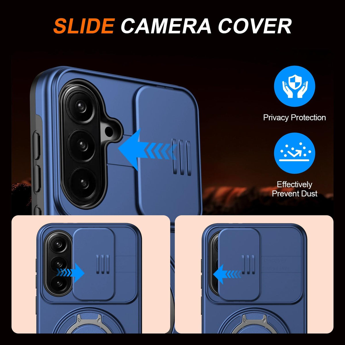 For Galaxy S25 FE 5G Camera Sliding Shield Magnetic Rotation Holder Phone Case - Blue - EDA009158610B