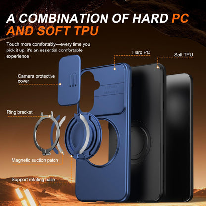 For Galaxy S25 FE 5G Camera Sliding Shield Magnetic Rotation Holder Phone Case - Blue - EDA009158610B