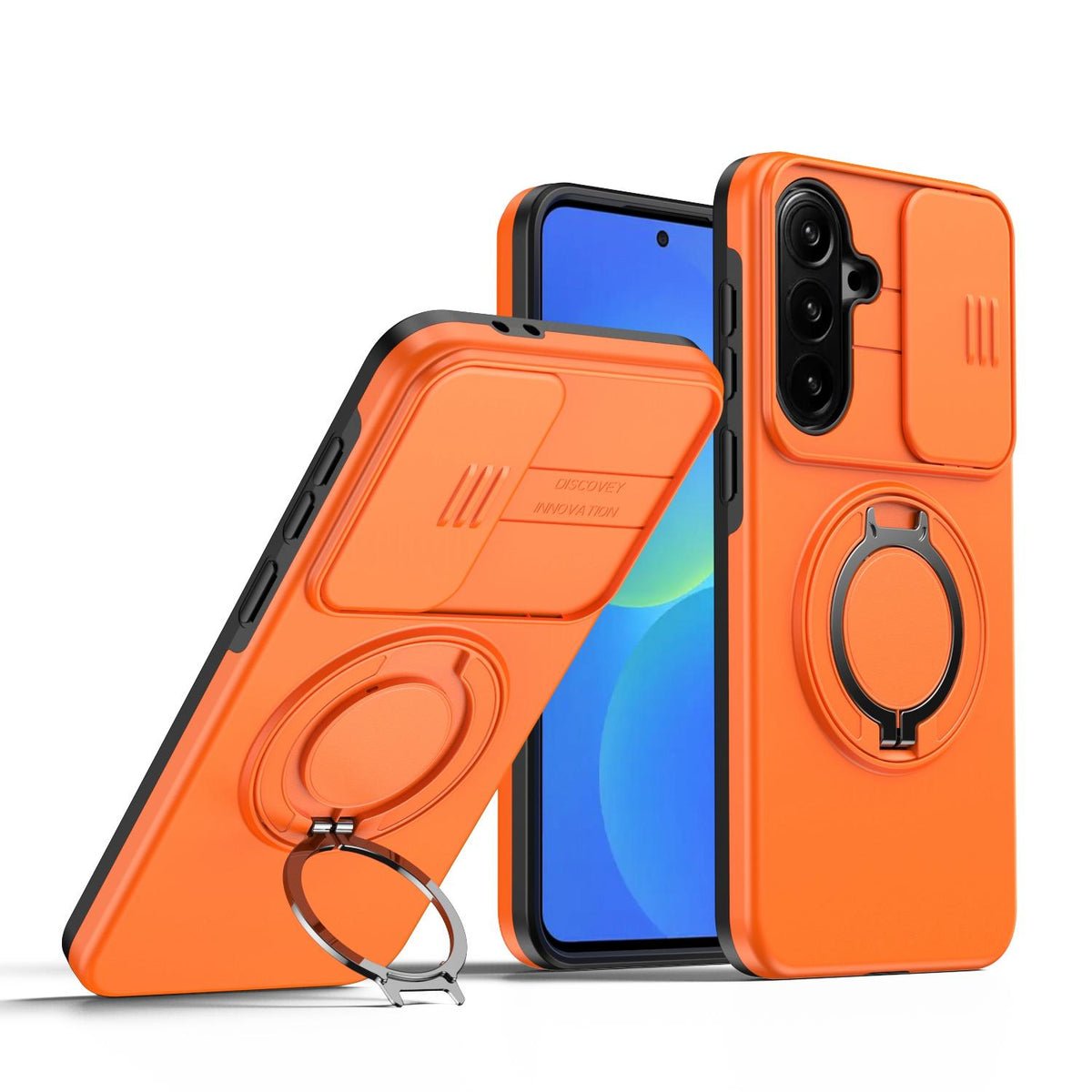 For Galaxy S25 FE 5G Camera Sliding Shield Magnetic Rotation Holder Phone Case - Orange - EDA009158610C