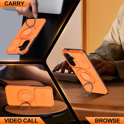 For Galaxy S25 FE 5G Camera Sliding Shield Magnetic Rotation Holder Phone Case - Orange - EDA009158610C