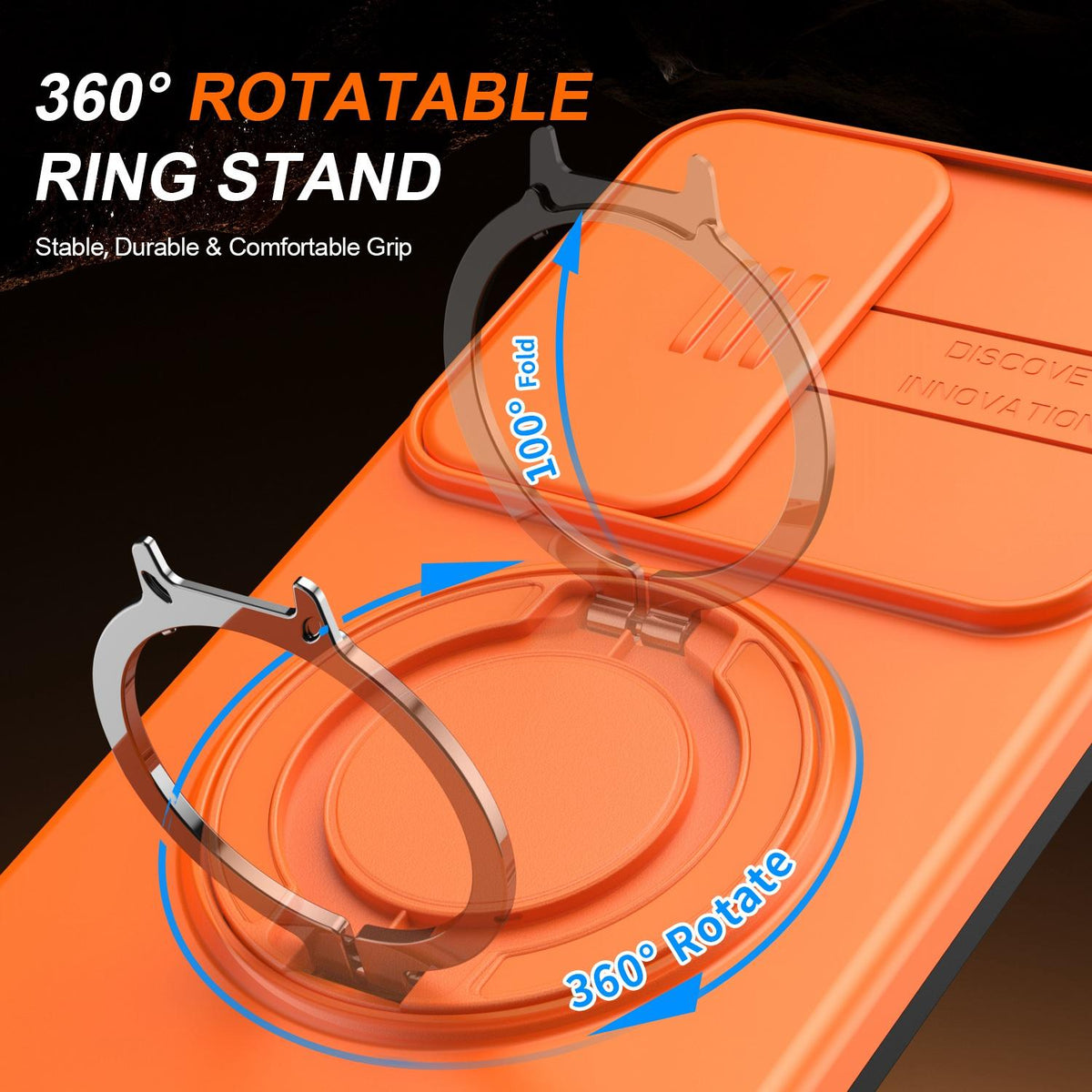 For Galaxy S25 FE 5G Camera Sliding Shield Magnetic Rotation Holder Phone Case - Orange - EDA009158610C