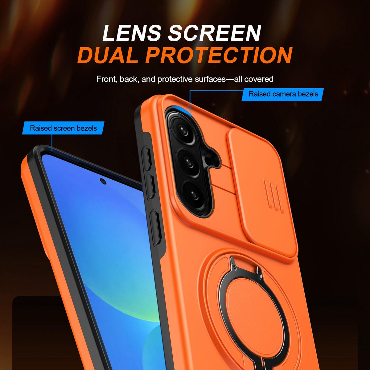 For Galaxy S25 FE 5G Camera Sliding Shield Magnetic Rotation Holder Phone Case - Orange - EDA009158610C