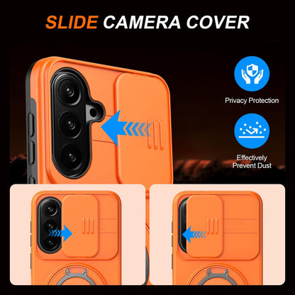 For Galaxy S25 FE 5G Camera Sliding Shield Magnetic Rotation Holder Phone Case - Orange - EDA009158610C