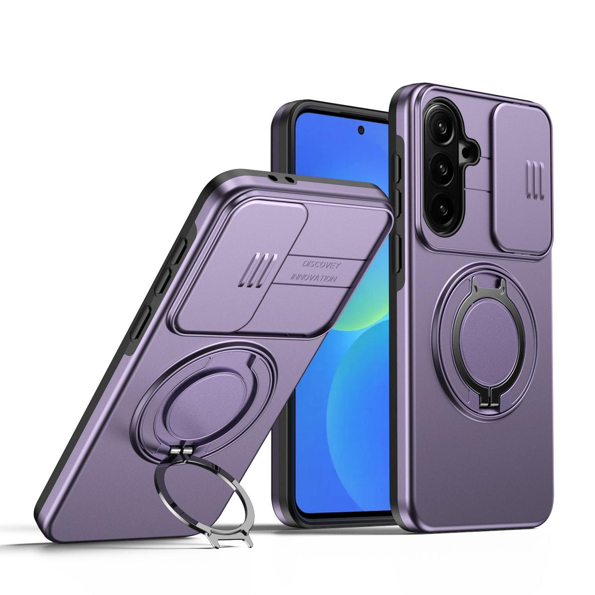 For Galaxy S25 FE 5G Camera Sliding Shield Magnetic Rotation Holder Phone Case - Purple - EDA009158610D