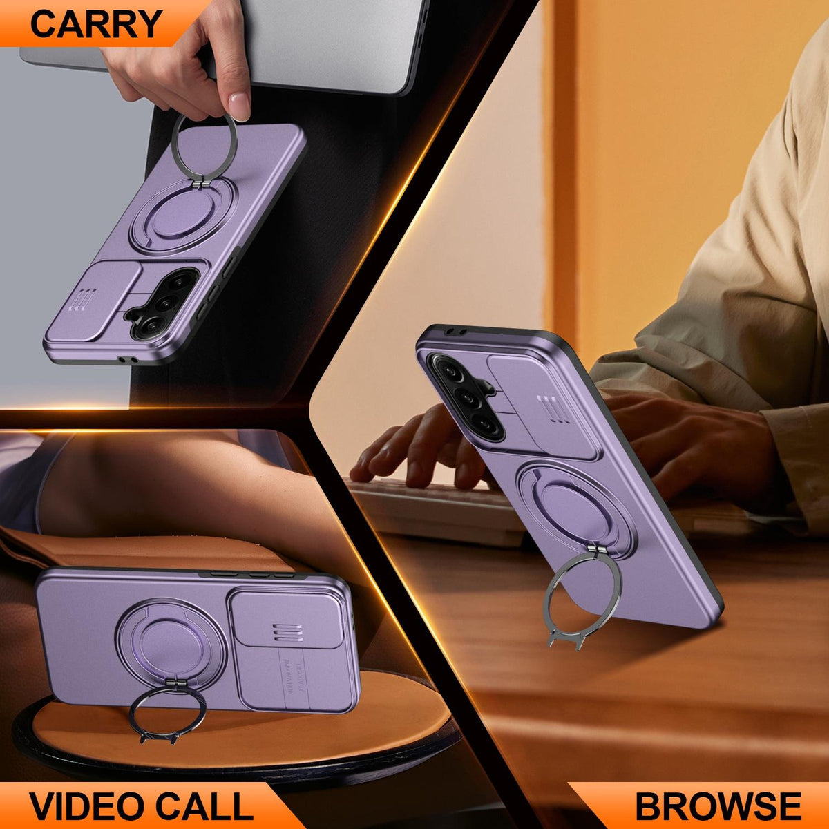 For Galaxy S25 FE 5G Camera Sliding Shield Magnetic Rotation Holder Phone Case - Purple - EDA009158610D