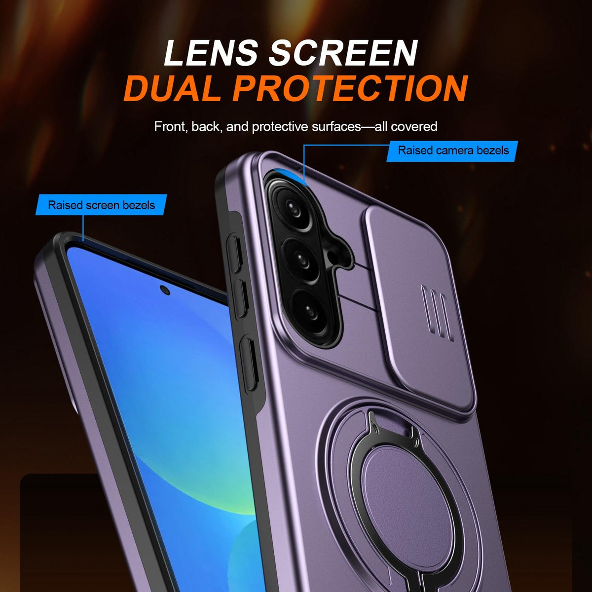 For Galaxy S25 FE 5G Camera Sliding Shield Magnetic Rotation Holder Phone Case - Purple - EDA009158610D