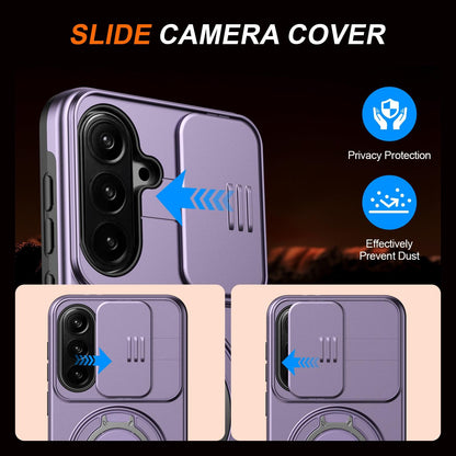 For Galaxy S25 FE 5G Camera Sliding Shield Magnetic Rotation Holder Phone Case - Purple - EDA009158610D