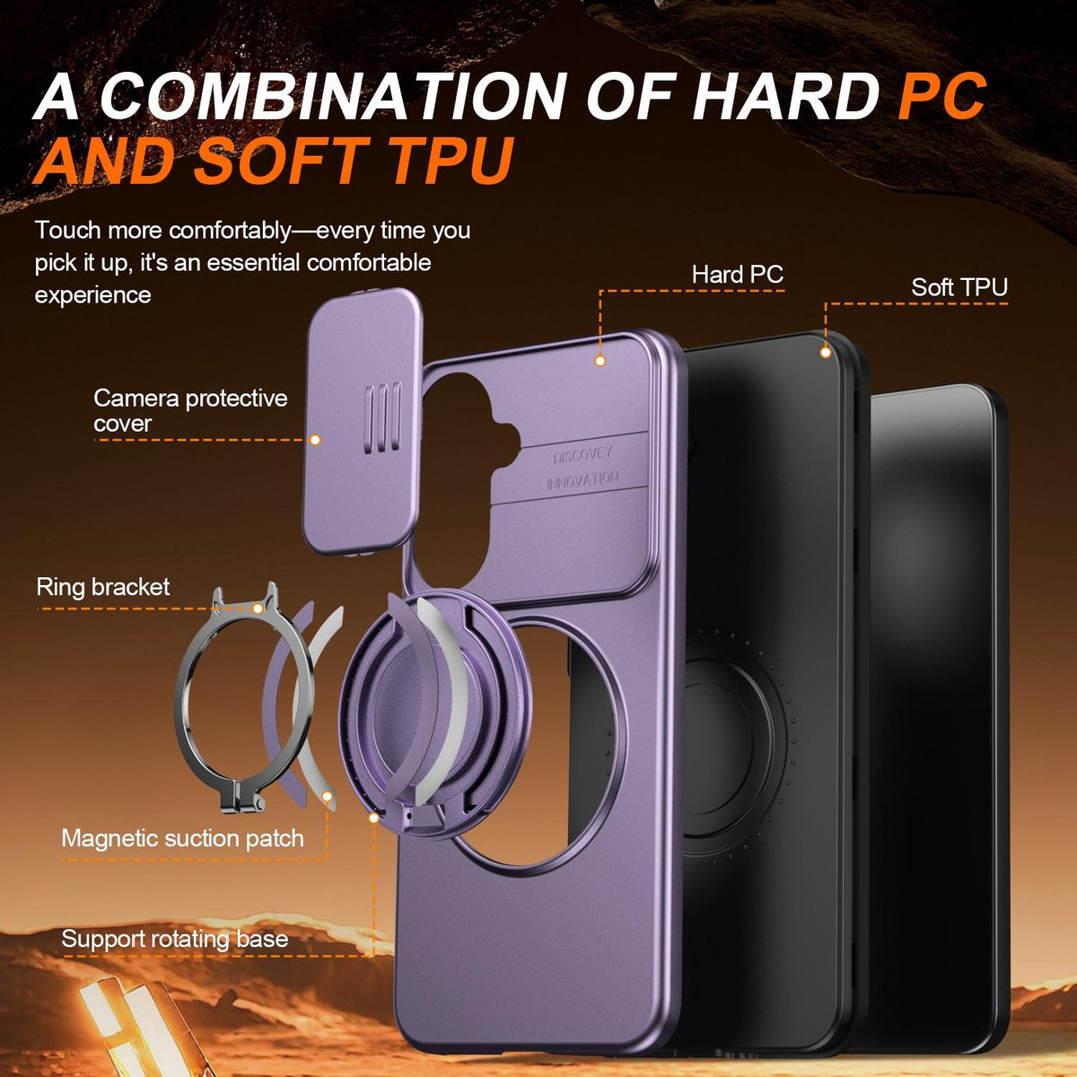 For Galaxy S25 FE 5G Camera Sliding Shield Magnetic Rotation Holder Phone Case - Purple - EDA009158610D