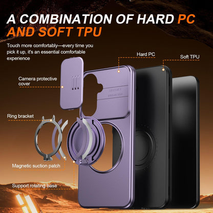For Galaxy S25 FE 5G Camera Sliding Shield Magnetic Rotation Holder Phone Case - Purple - EDA009158610D