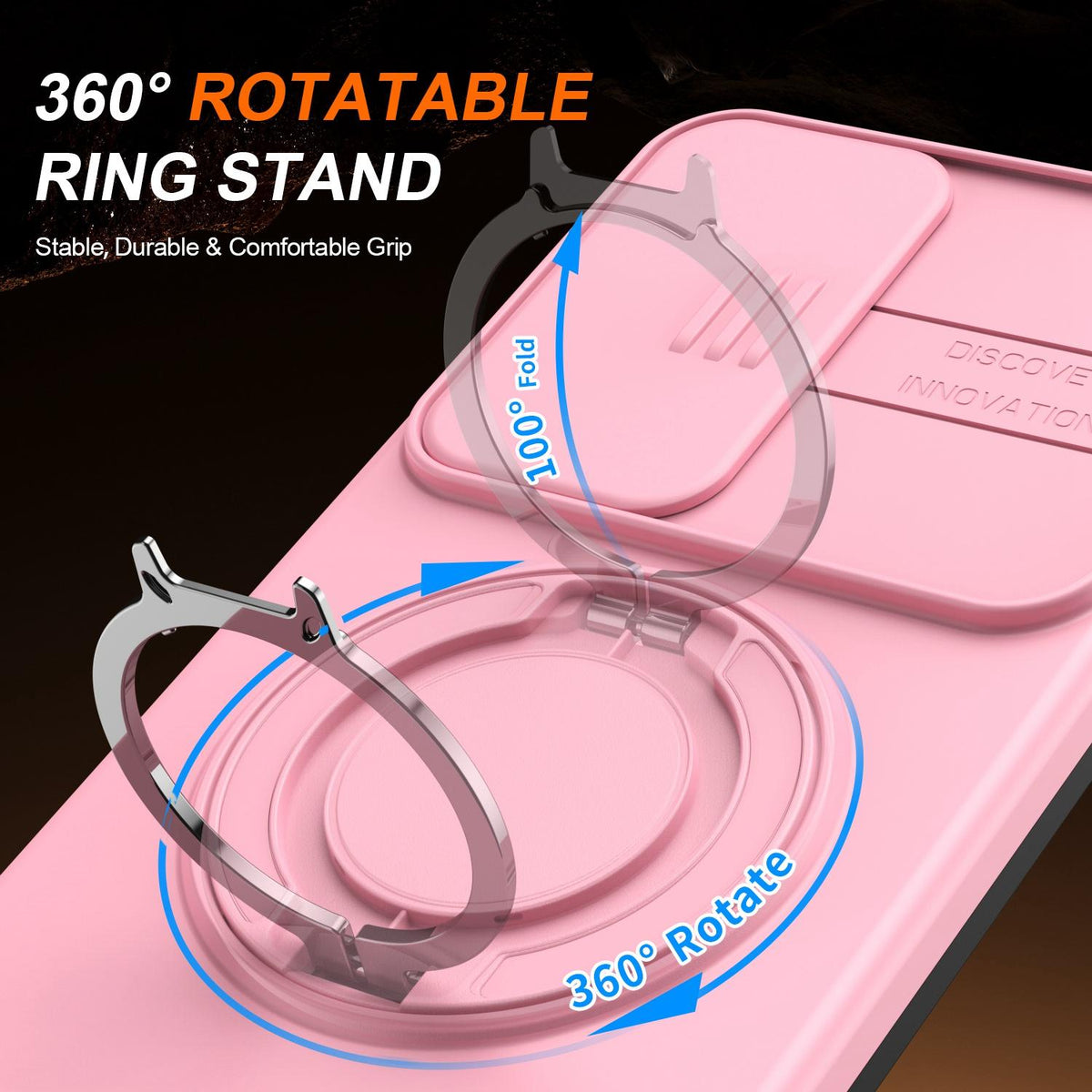 For Galaxy S25 FE 5G Camera Sliding Shield Magnetic Rotation Holder Phone Case - Pink - EDA009158610E