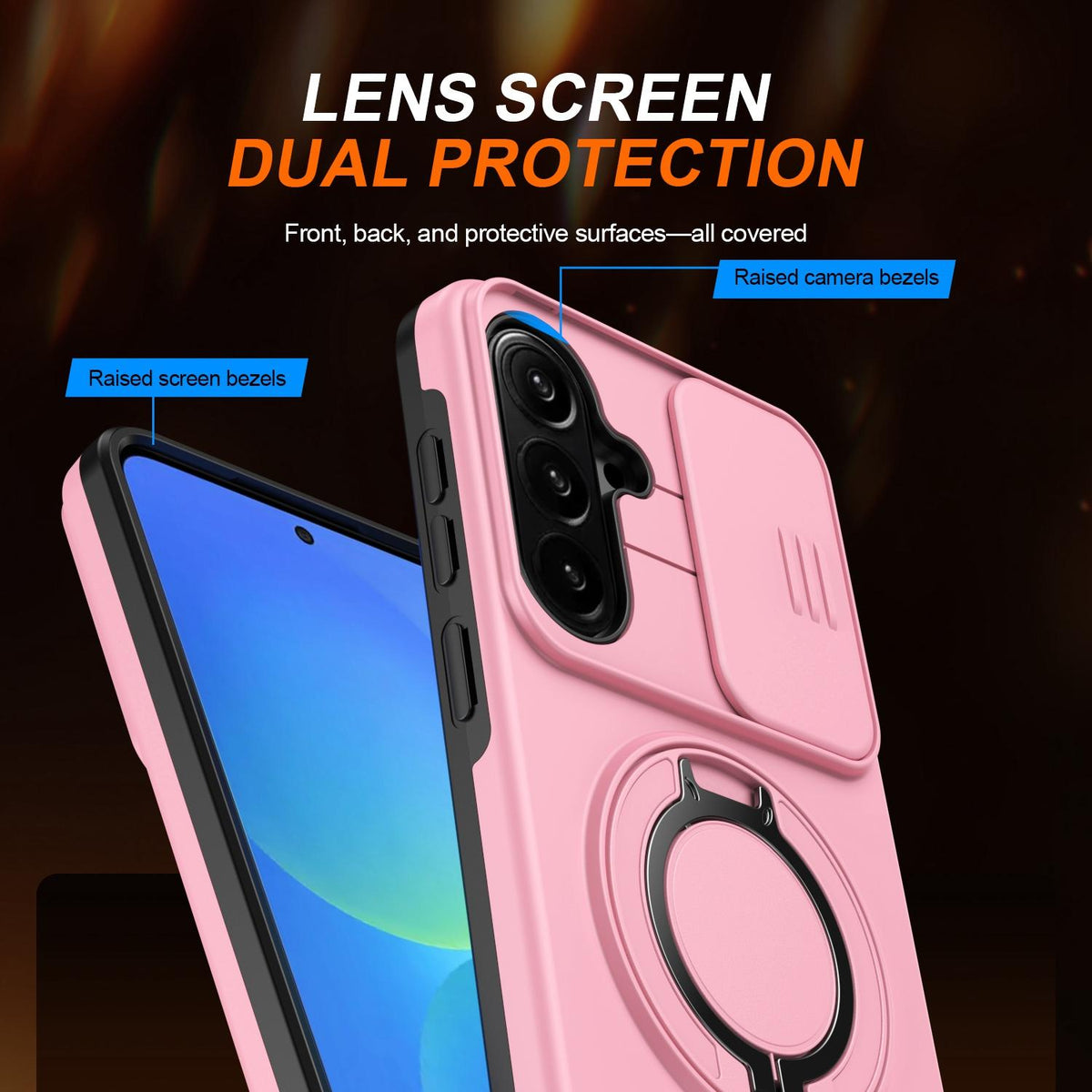 For Galaxy S25 FE 5G Camera Sliding Shield Magnetic Rotation Holder Phone Case - Pink - EDA009158610E