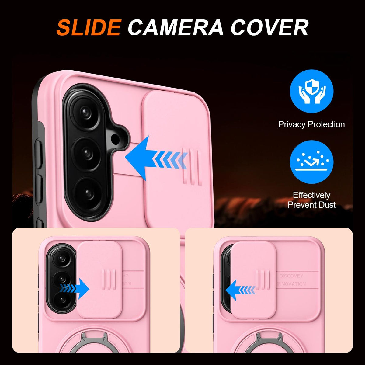 For Galaxy S25 FE 5G Camera Sliding Shield Magnetic Rotation Holder Phone Case - Pink - EDA009158610E