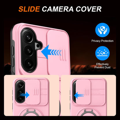 For Galaxy S25 FE 5G Camera Sliding Shield Magnetic Rotation Holder Phone Case - Pink - EDA009158610E