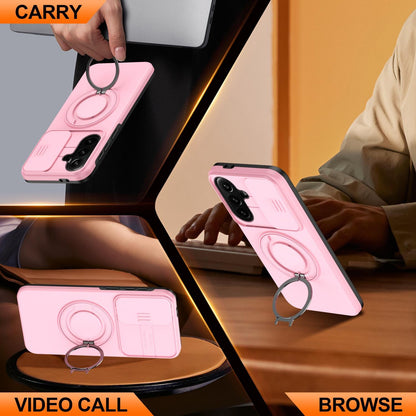 For Galaxy S25 FE 5G Camera Sliding Shield Magnetic Rotation Holder Phone Case - Pink - EDA009158610E