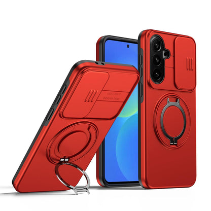 For Galaxy S25 FE 5G Camera Sliding Shield Magnetic Rotation Holder Phone Case - Red - EDA009158610F