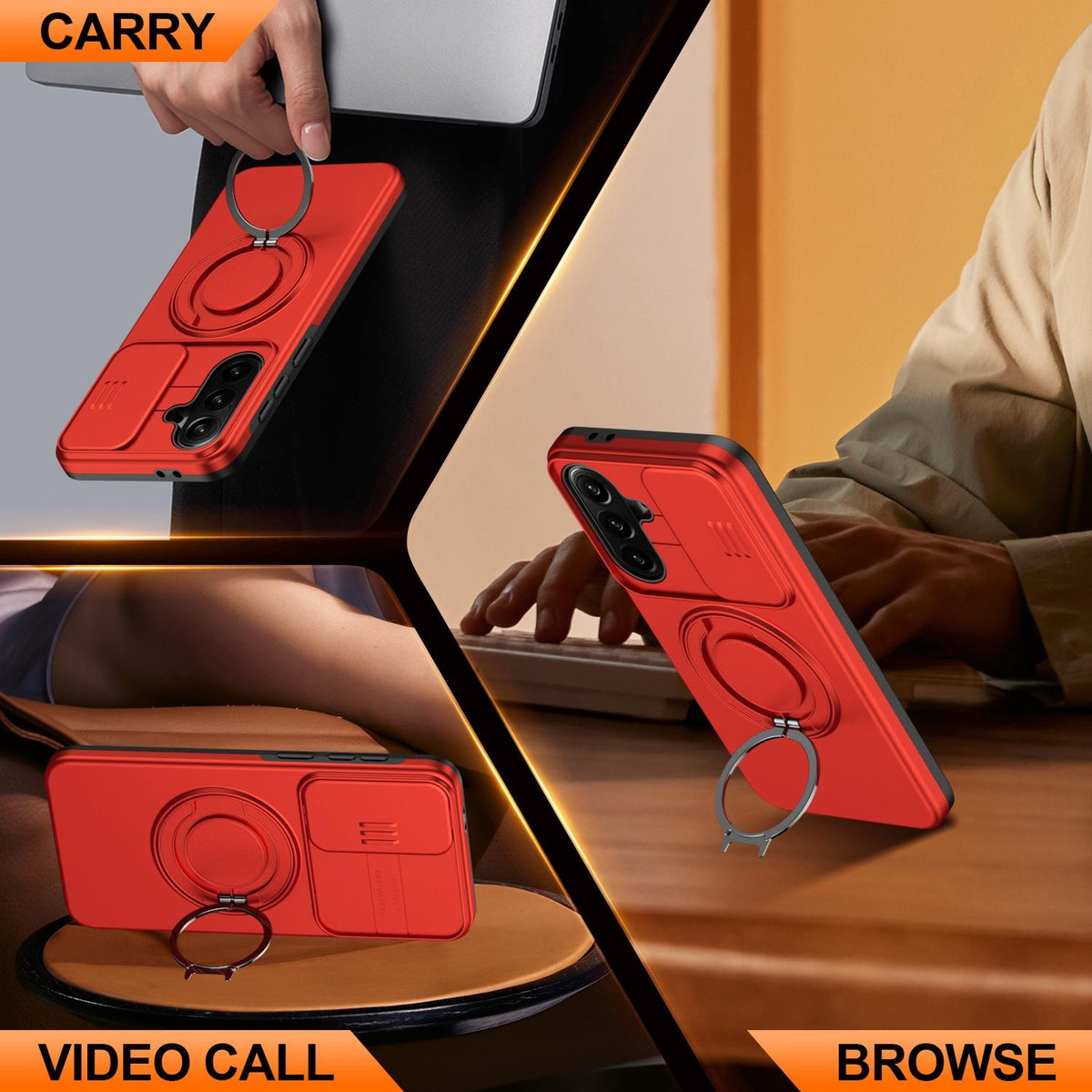 For Galaxy S25 FE 5G Camera Sliding Shield Magnetic Rotation Holder Phone Case - Red - EDA009158610F