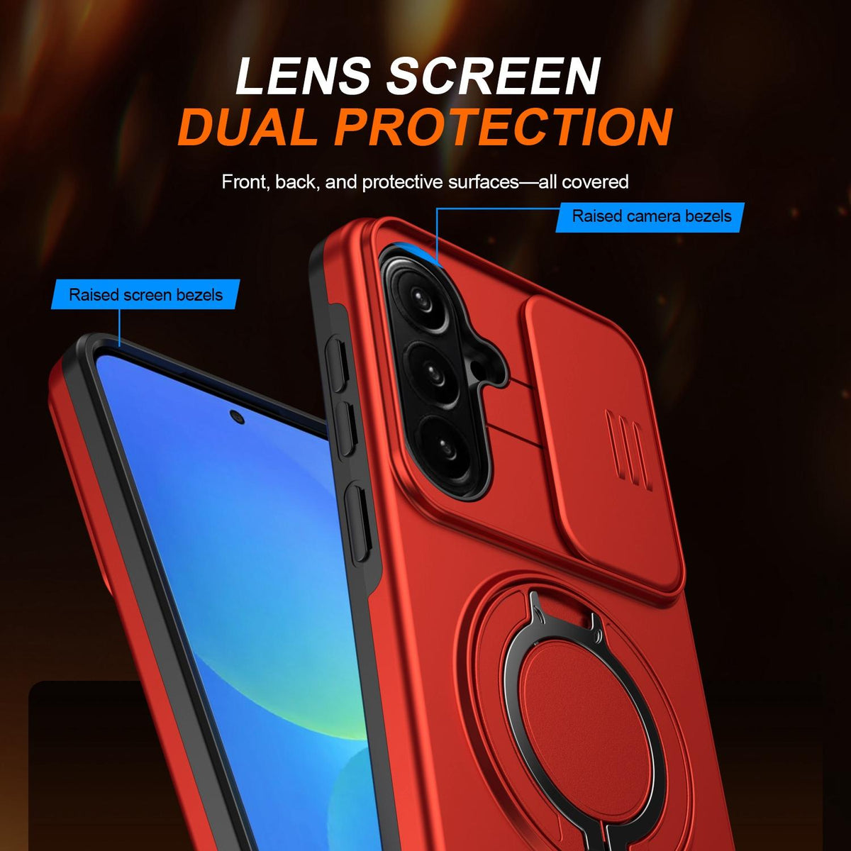 For Galaxy S25 FE 5G Camera Sliding Shield Magnetic Rotation Holder Phone Case - Red - EDA009158610F