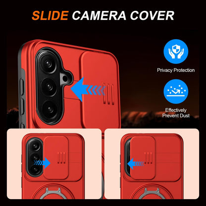 For Galaxy S25 FE 5G Camera Sliding Shield Magnetic Rotation Holder Phone Case - Red - EDA009158610F