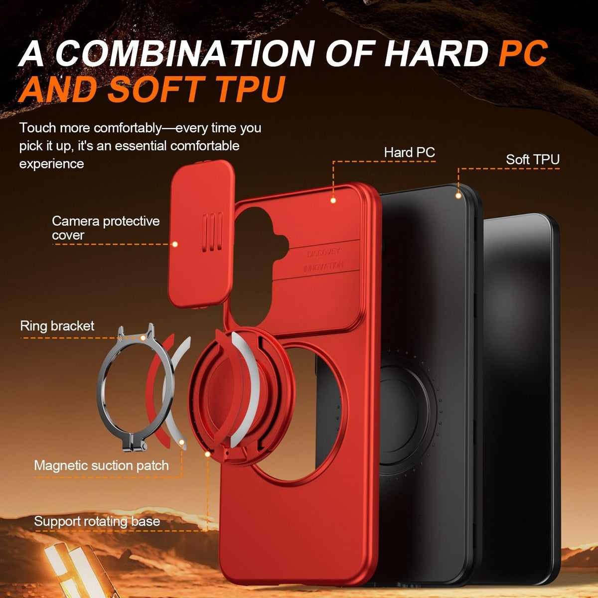 For Galaxy S25 FE 5G Camera Sliding Shield Magnetic Rotation Holder Phone Case - Red - EDA009158610F