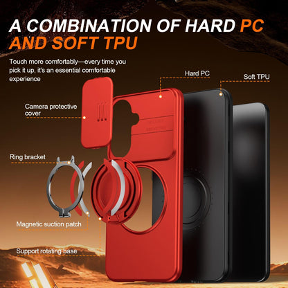 For Galaxy S25 FE 5G Camera Sliding Shield Magnetic Rotation Holder Phone Case - Red - EDA009158610F