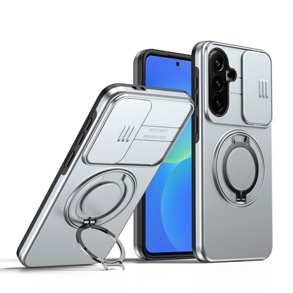 For Galaxy S25 FE 5G Camera Sliding Shield Magnetic Rotation Holder Phone Case - Silver - EDA009158610G