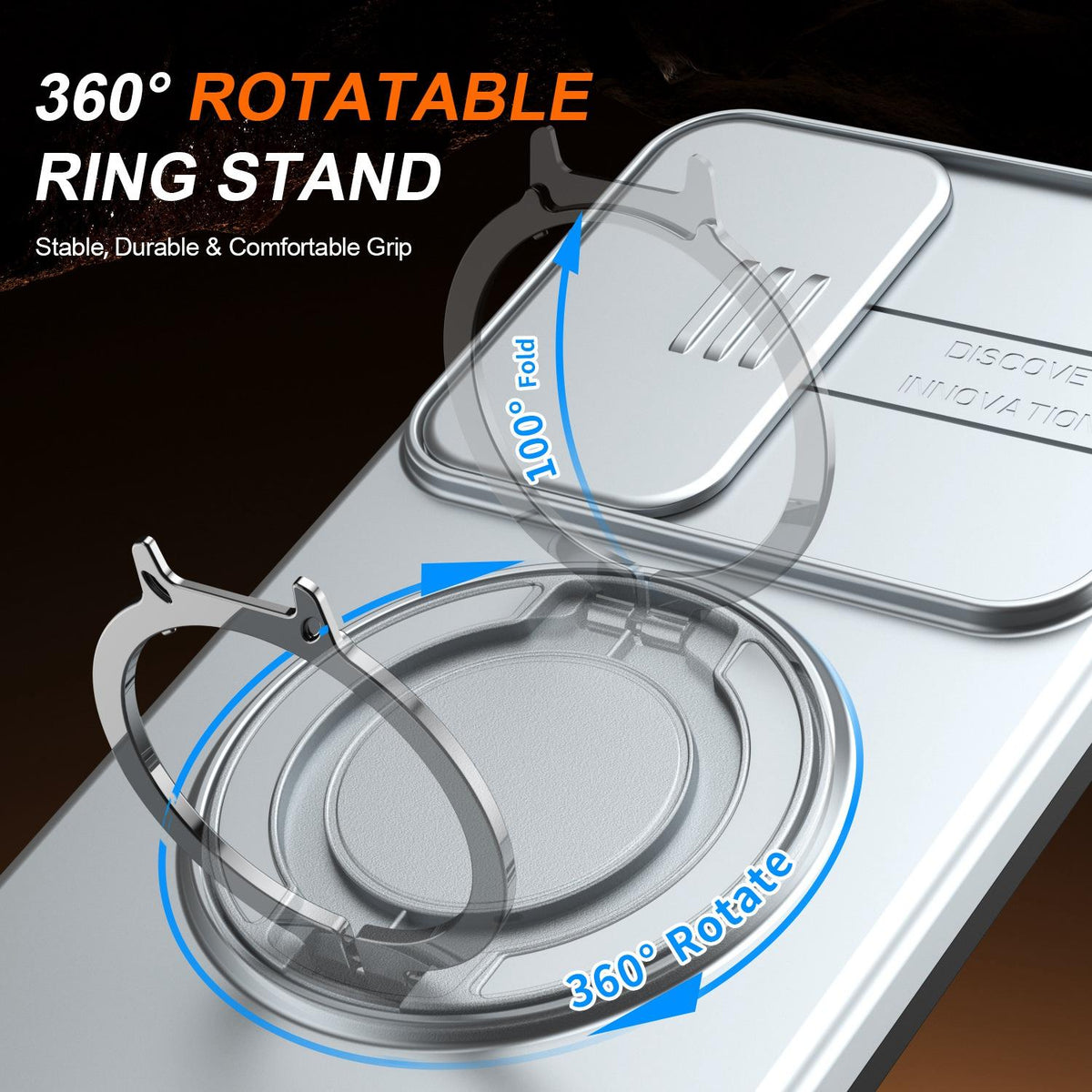 For Galaxy S25 FE 5G Camera Sliding Shield Magnetic Rotation Holder Phone Case - Silver - EDA009158610G