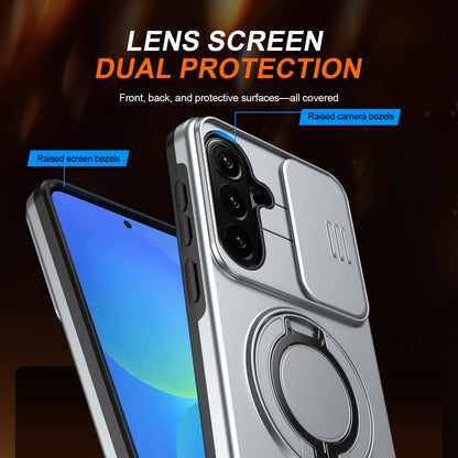 For Galaxy S25 FE 5G Camera Sliding Shield Magnetic Rotation Holder Phone Case - Silver - EDA009158610G