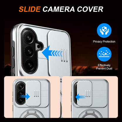 For Galaxy S25 FE 5G Camera Sliding Shield Magnetic Rotation Holder Phone Case - Silver - EDA009158610G