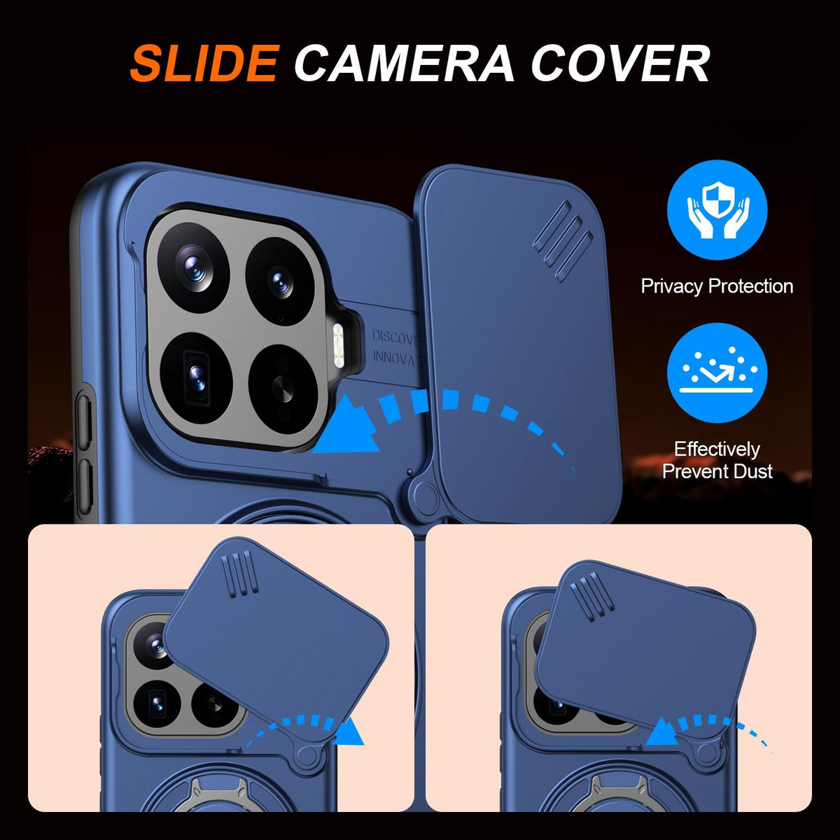 For Xiaomi 17T Pro 5G Camera Sliding Shield Magnetic Rotation Holder Phone Case - Blue - EDA009159403B